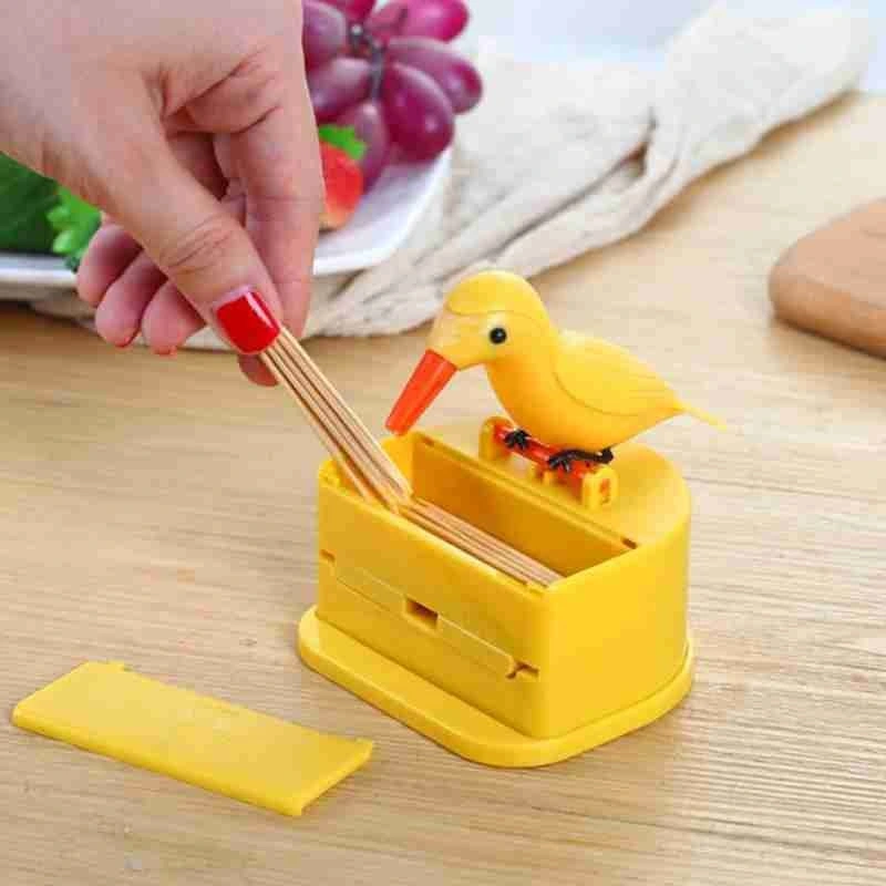 Small Bird Toothpick Container Automatic Dispenser Toothpick Holder Storage Box Bamboo Toothpicks